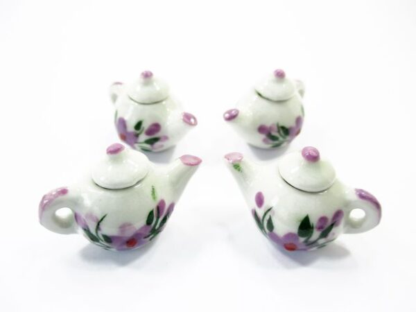 4 Coffee Pot Teapot Lilac Flower Paint Dollhouse Miniature Ceramic Supply 12934