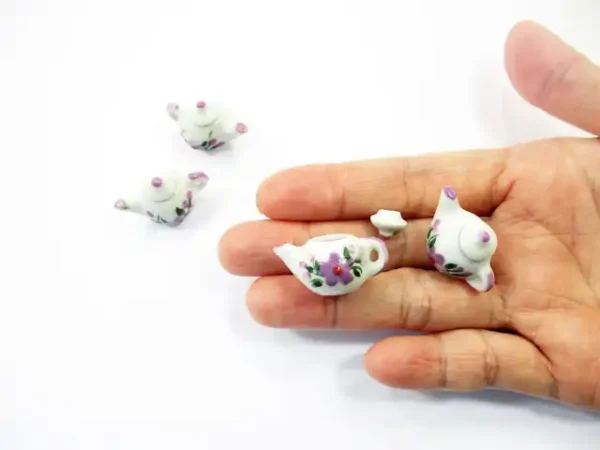4 Coffee Pot Teapot Lilac Flower Paint Dollhouse Miniature Ceramic Supply 12934 - Image 6
