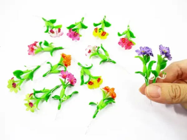 2 Bunch Miniature Orchid Clay Flower Dollhouse Handmade 1:12 Fairy Garden - Image 2