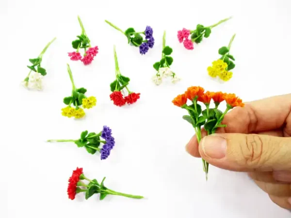 2 Bunch Miniature Geranium Clay Flower Dollhouse Handmade Fairy Garden - Image 2