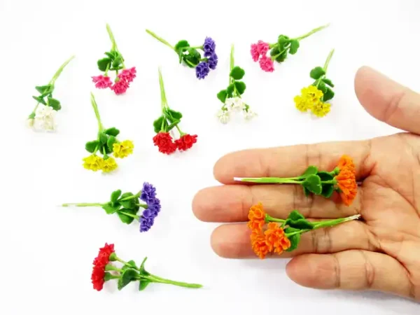 2 Bunch Miniature Geranium Clay Flower Dollhouse Handmade Fairy Garden - Image 3
