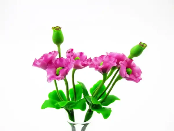 2 Bunch Miniature Poppy Clay Flower Dollhouse Handmade 1:12 Fairy Garden - Image 6