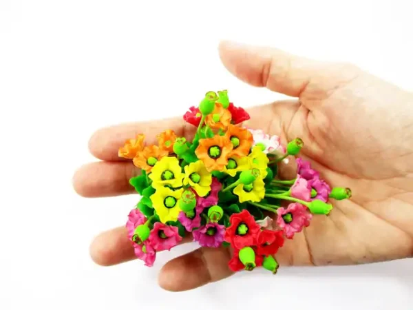 2 Bunch Miniature Poppy Clay Flower Dollhouse Handmade 1:12 Fairy Garden - Image 4