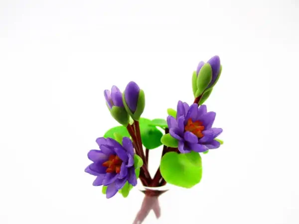 2 Bunch Miniature Water Lily Lotus Clay Flower Dollhouse 1:12 Fairy Garden - Image 5
