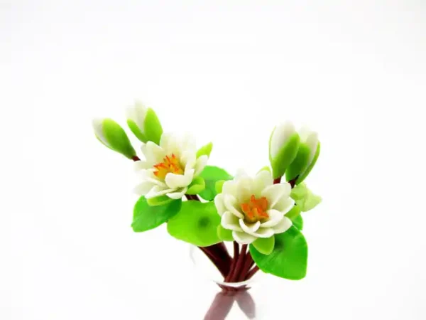 2 Bunch Miniature Water Lily Lotus Clay Flower Dollhouse 1:12 Fairy Garden - Image 6
