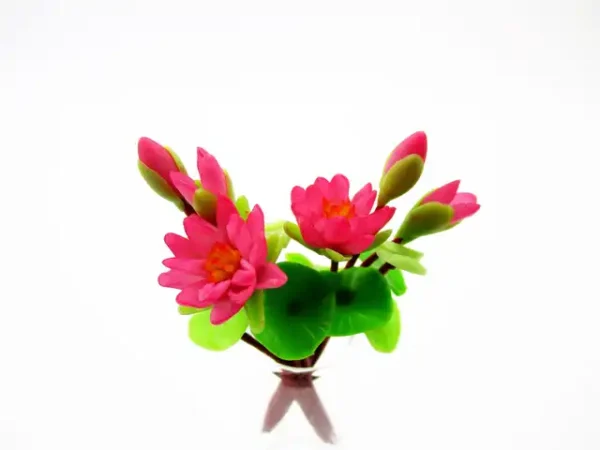 2 Bunch Miniature Water Lily Lotus Clay Flower Dollhouse 1:12 Fairy Garden - Image 7