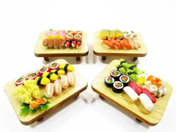 1:12 Miniature Japanese Food Set of 4 - Dollhouse Diorama Sushi On Tray 17209 - Image 3