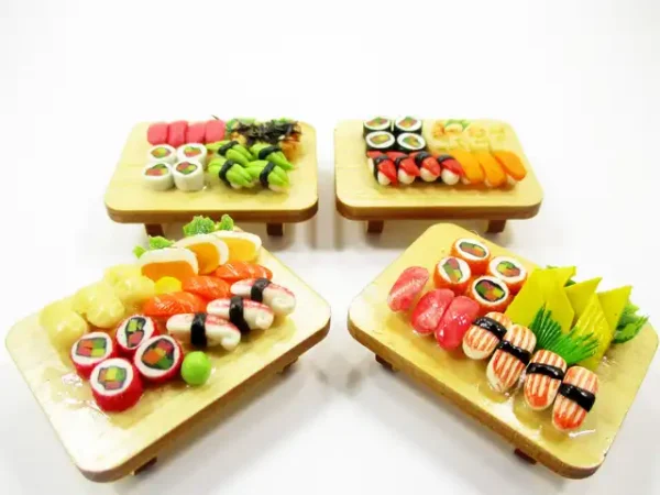 1:12 Miniature Japanese Food Set of 4 - Dollhouse Diorama Sushi On Tray 17209 - Image 4
