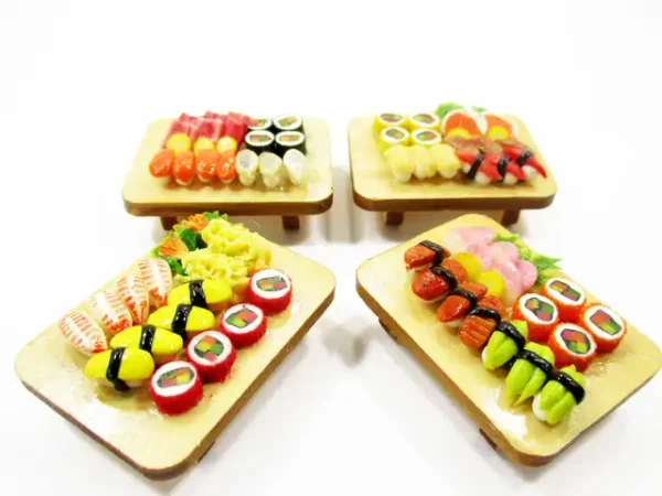 1:12 Miniature Japanese Food Set of 4 - Dollhouse Diorama Sushi On Tray 17209 - Image 5