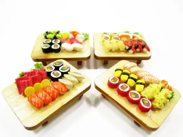 1:12 Miniature Japanese Food Set of 4 - Dollhouse Diorama Sushi On Tray 17209 - Image 6