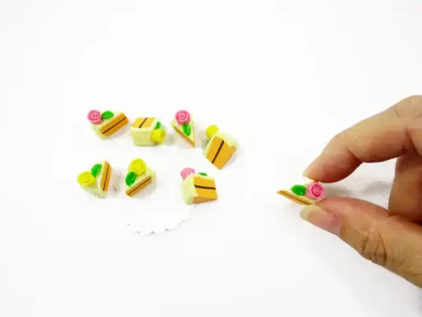 charming clay miniature rosette slice cake, collectible gift for bakery scenes