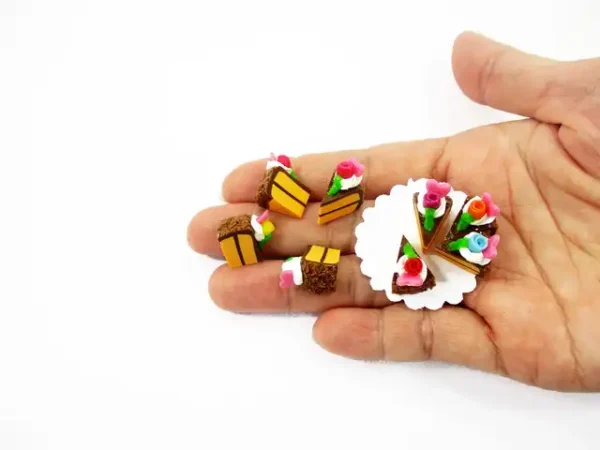 bakery clay miniature slice cake with roses for tea scene, roombox and diorama display