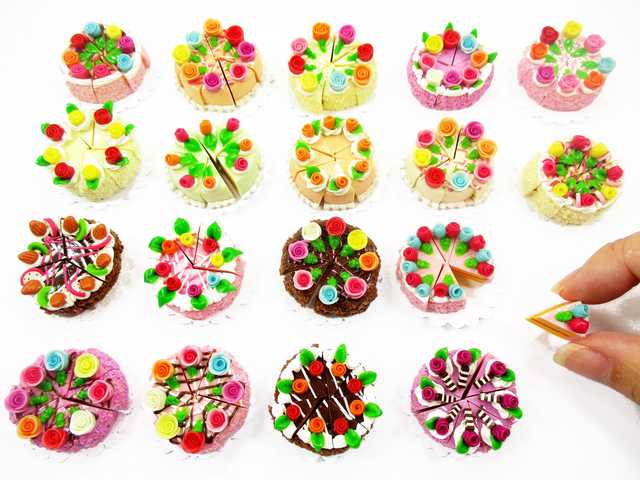 dollhouse clay miniature floral slice cake with roses for bakery case, roombox and diorama display