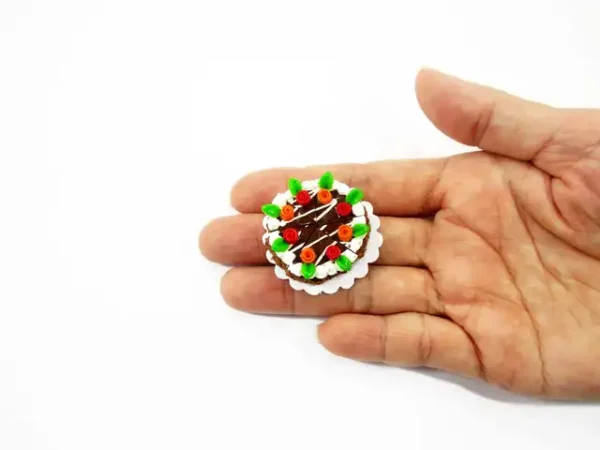 bakery handmade clay miniature floral slice cake with roses, a present for dollhouse lovers
