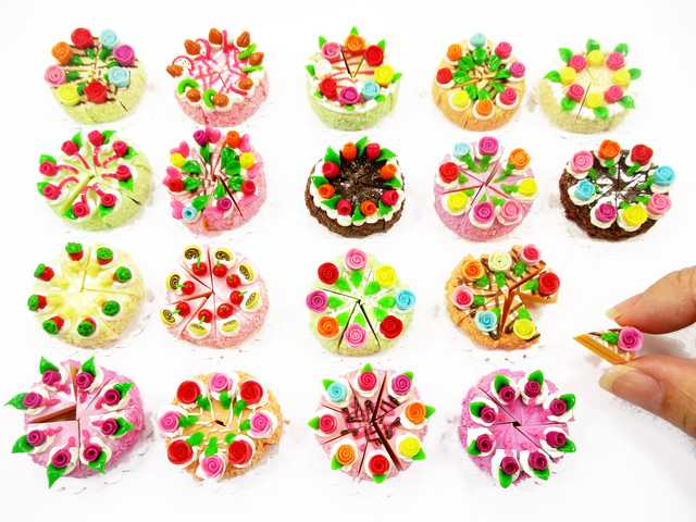 bakery slice cake with roses, clay miniature slice cake for jewelry and earrings